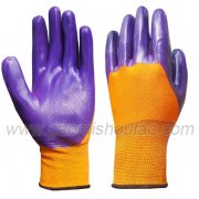 13针丁腈半浸胶手套 黄纱紫色